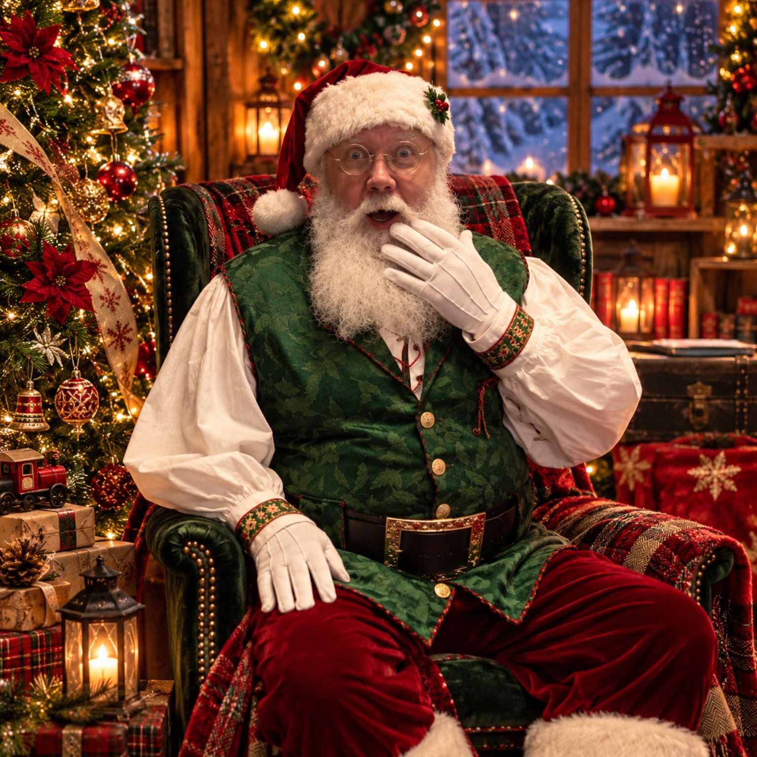 Santa Arthur in his green Christmas waistcoat